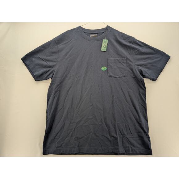 NWT L.L. Bean Men's Carefree Unshrinkable Tee with Pocket in Navy Blue sz Large - Picture 2 of 6